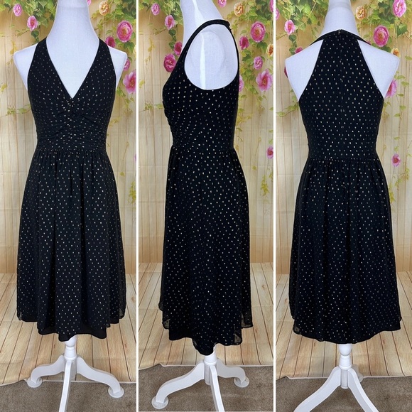 Kay Unger Dresses & Skirts - KAY UNGER Black and Gold Silk Halter Style Dress Size 6